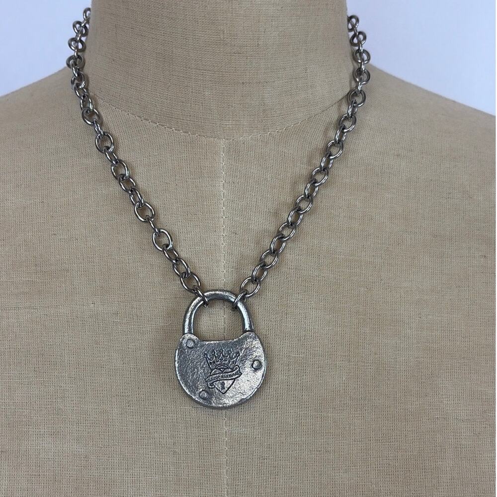 Classic Hardware Artisanal Vintage Inspired Silver Padlock Toggle Necklace